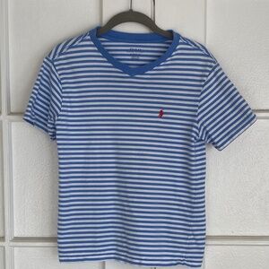 Boy's Polo Blue/White V-neck Stripe Tee  size, M 10-12